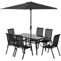 8 Pieces Patio Furniture Set with 9Ft Patio Umbrella, Outdoor Dining Table and Chairs, Black