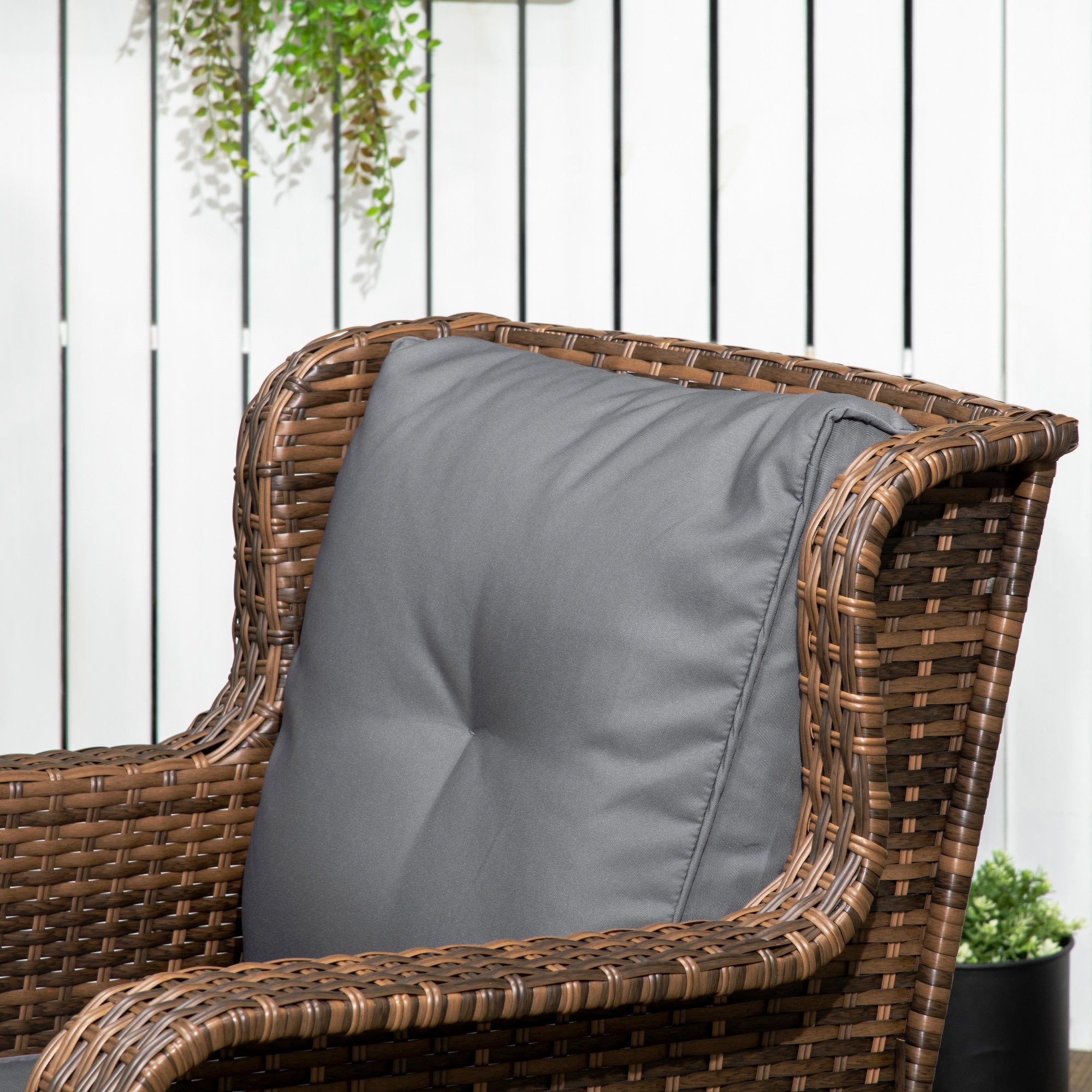 4 Piece PE Rattan Outdoor Patio Furniture Set, Wicker Conversation Set with 2 Swivel Glider Chairs, 2-Tier Glass Table and Loveseat for Garden, Patio, Poolside, Gray